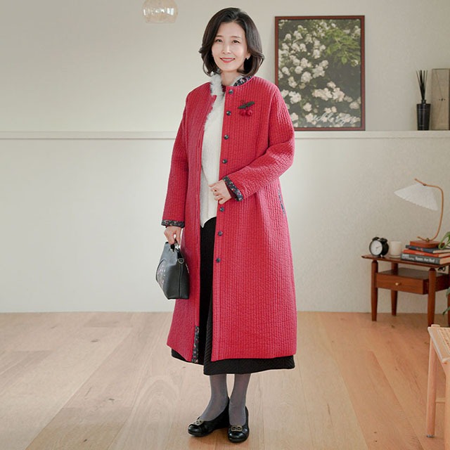 J31189천연염색 꽃프릴 면누빔 코트중년여성 개량한복